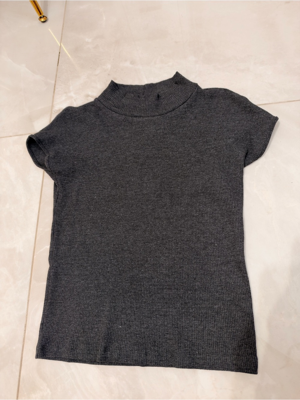 Zara Short-Sleeve Ribbed Mock Neck Top - Charcoal